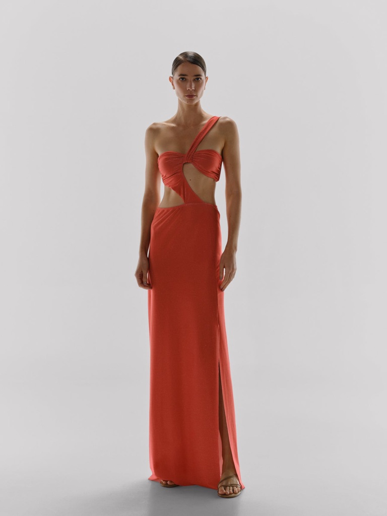 Baobob Joy Cutout One-Shoulder Coral Maxi Dress - Tag Still On